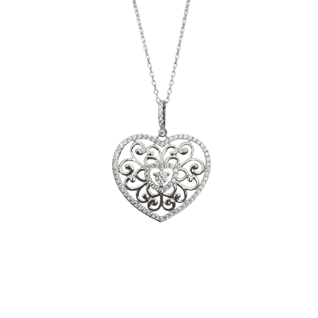 Tresor Paris Filigree Crystal Heart Pendant