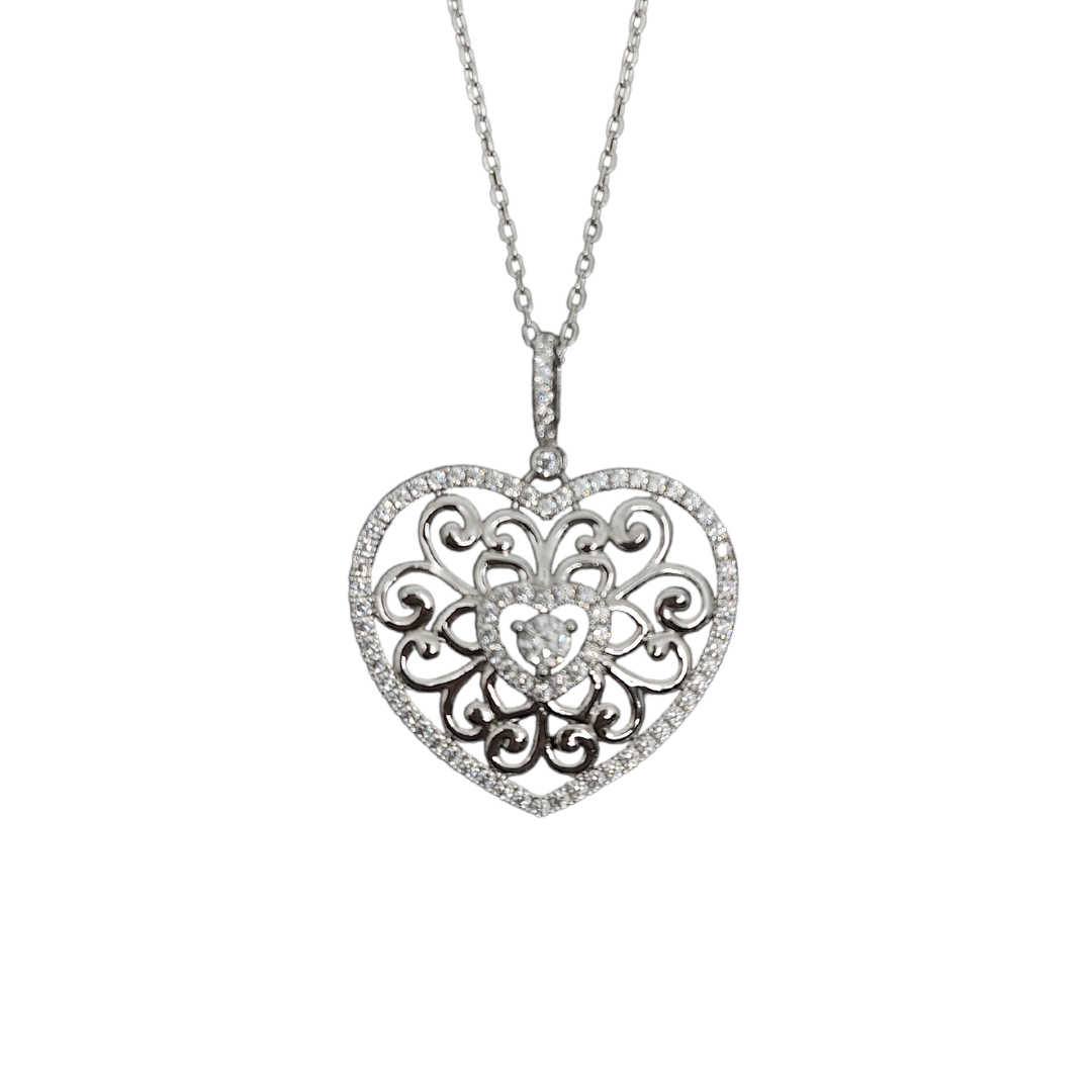 Tresor Paris Filigree Crystal Heart Pendant