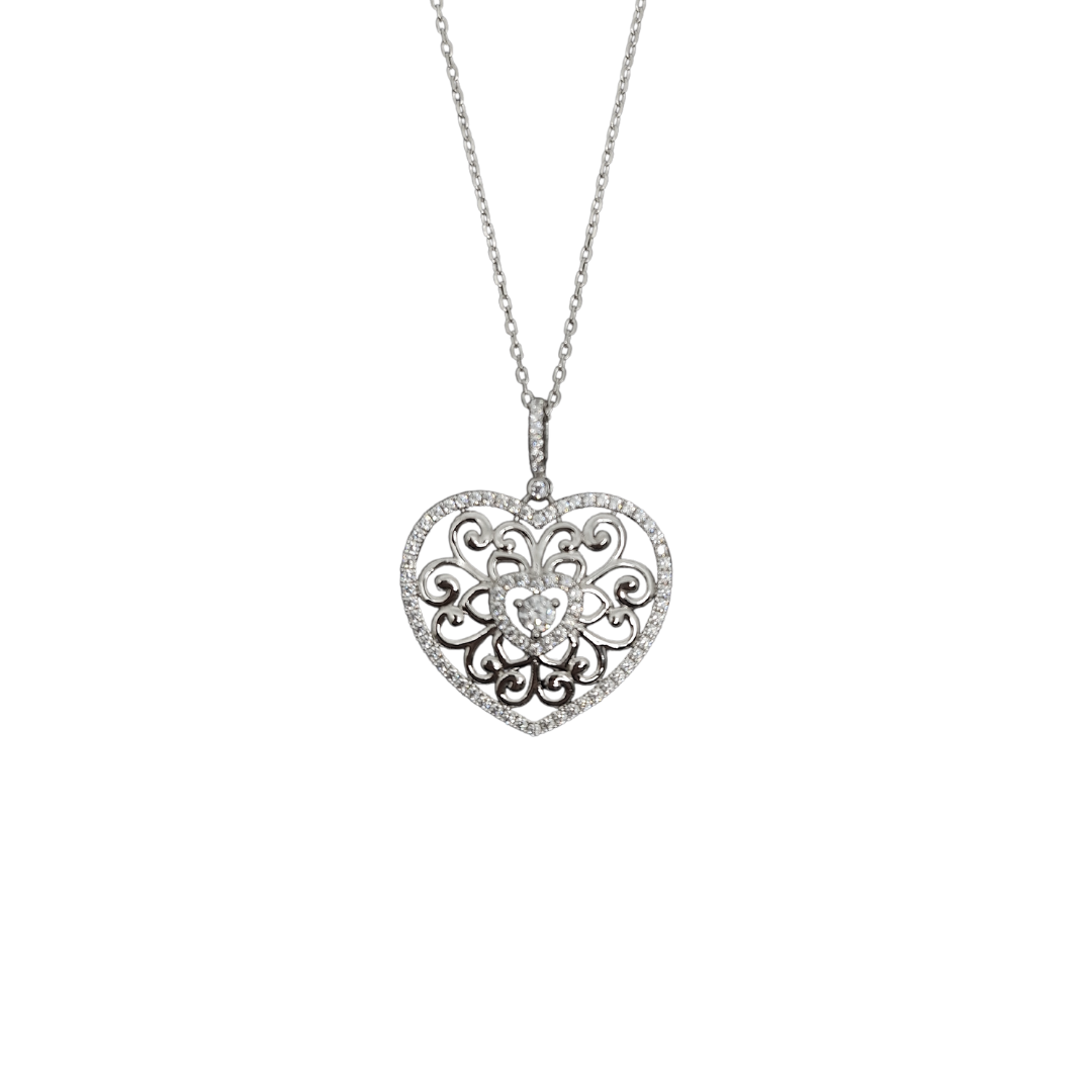 Tresor Paris Filigree Crystal Heart Pendant