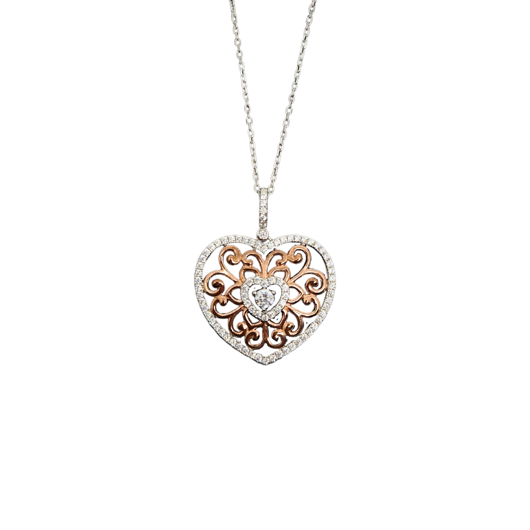 Tresor Paris Rose Filigree Crystal Heart Pendant