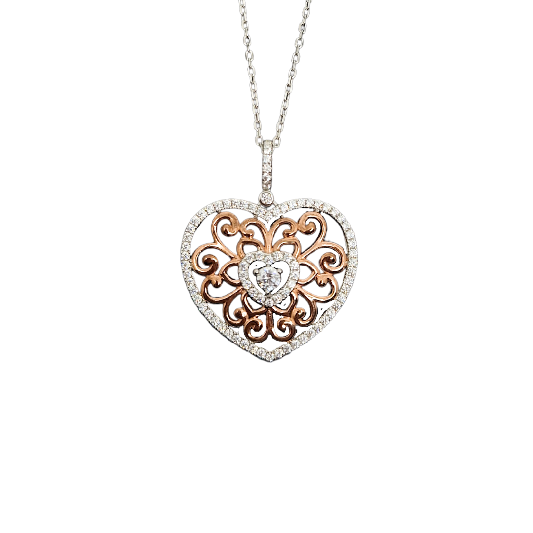 Tresor Paris Rose Filigree Crystal Heart Pendant