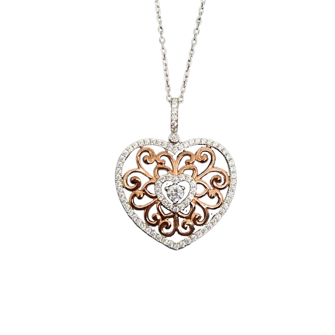 Tresor Paris Rose Filigree Crystal Heart Pendant