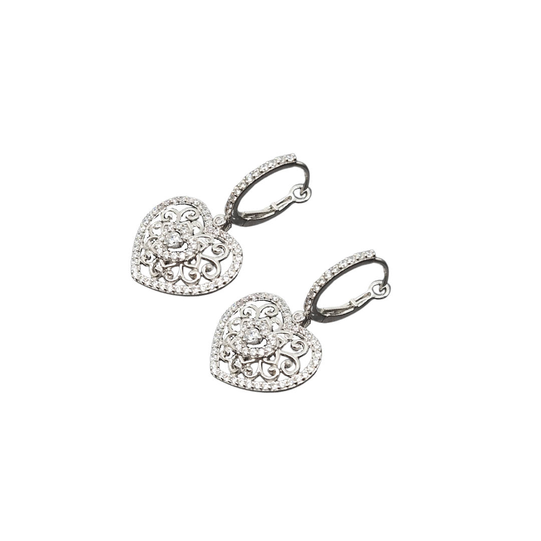 Tresor Paris Filigree Crystal Heart Earrings