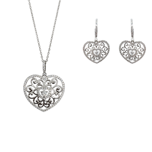 Tresor Paris Silver & White Crystal Filigree Heart Bundle