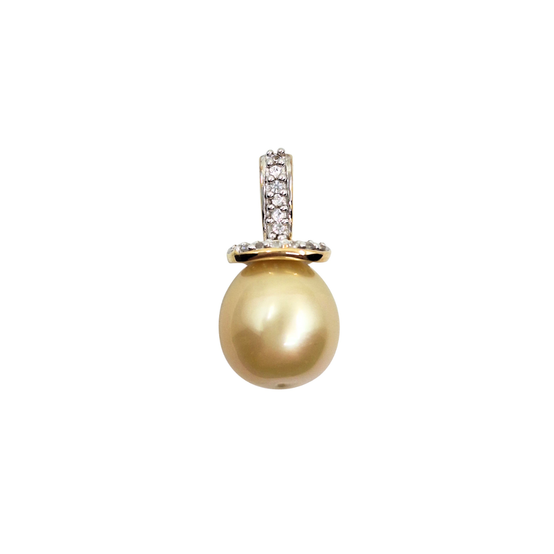 9ct Yellow Gold Golden Pearl & Cubic Zirconia Pendant and Chain