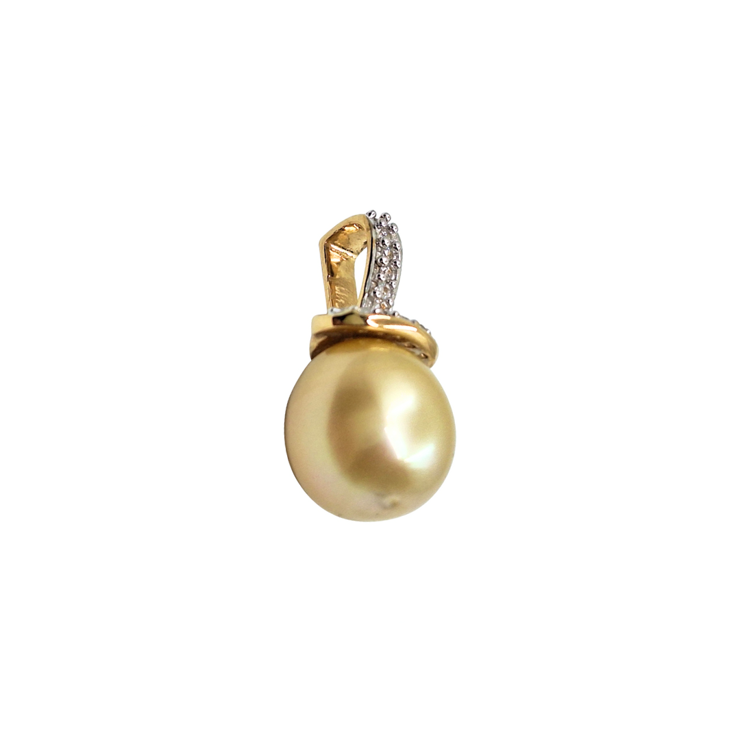 9ct Yellow Gold Golden Pearl & Cubic Zirconia Pendant and Chain