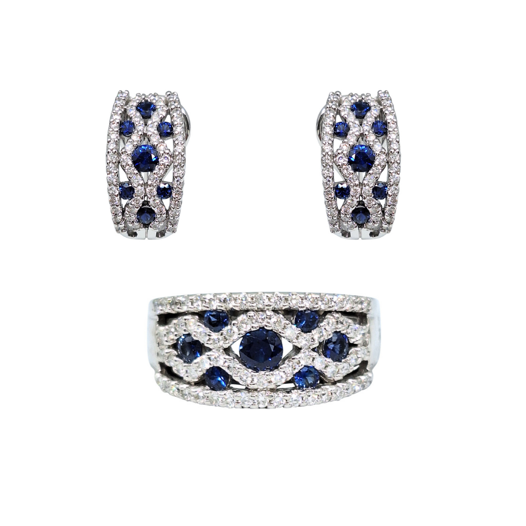 14ct White Gold Sapphire & Diamond Ring & Earring Set