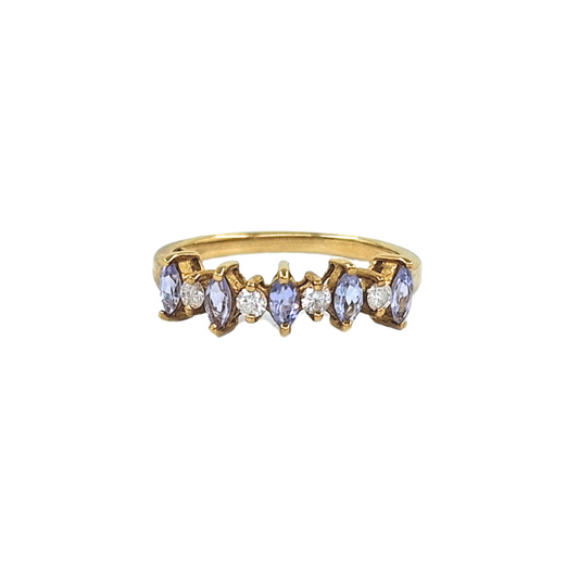 9ct Yellow Gold Tanzanite and Diamond Band Ring