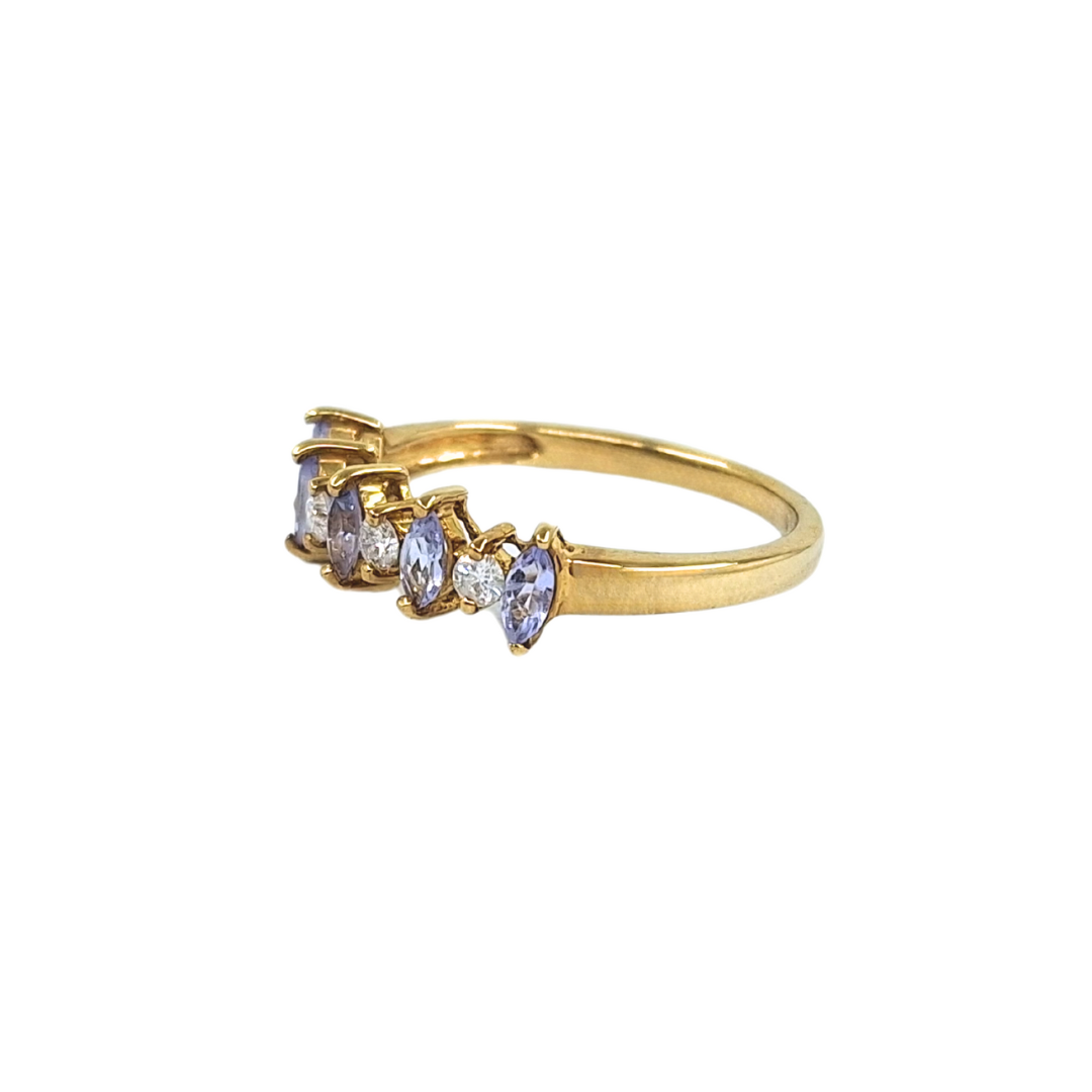 9ct Yellow Gold Tanzanite and Diamond Band Ring