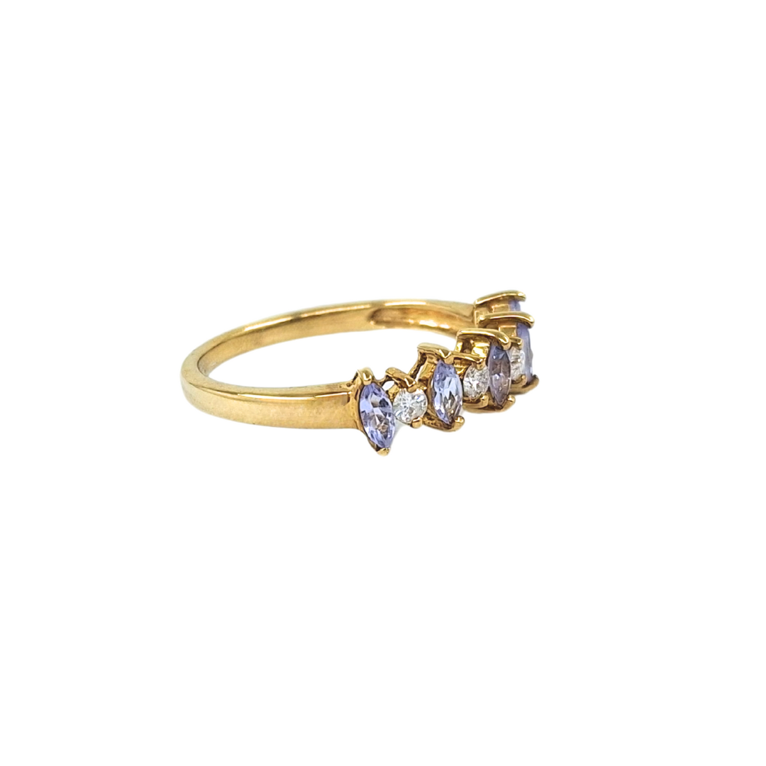 9ct Yellow Gold Tanzanite and Diamond Band Ring