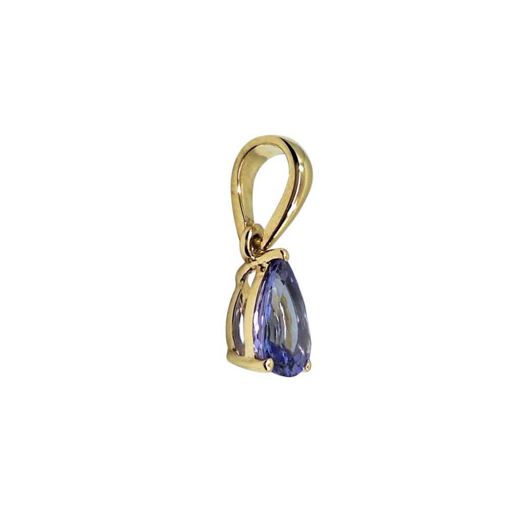 9ct Yellow Gold Pear Shape Tanzanite Pendant & Chain