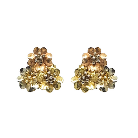 9ct Three Colour Gold Flower Earrings