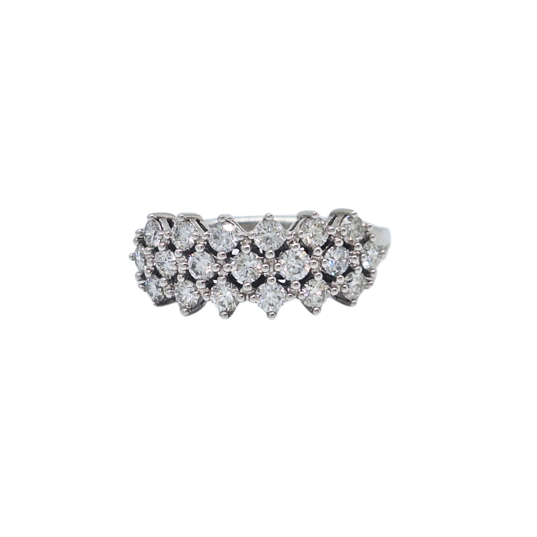 14ct White Gold Three Row Diamond Band Ring