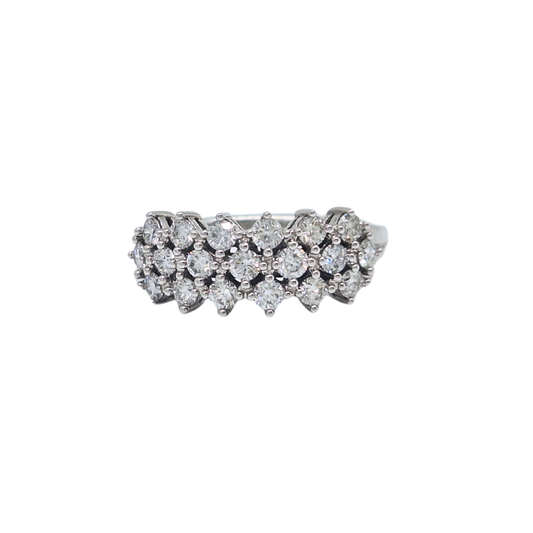 14ct White Gold Three Row Diamond Band Ring