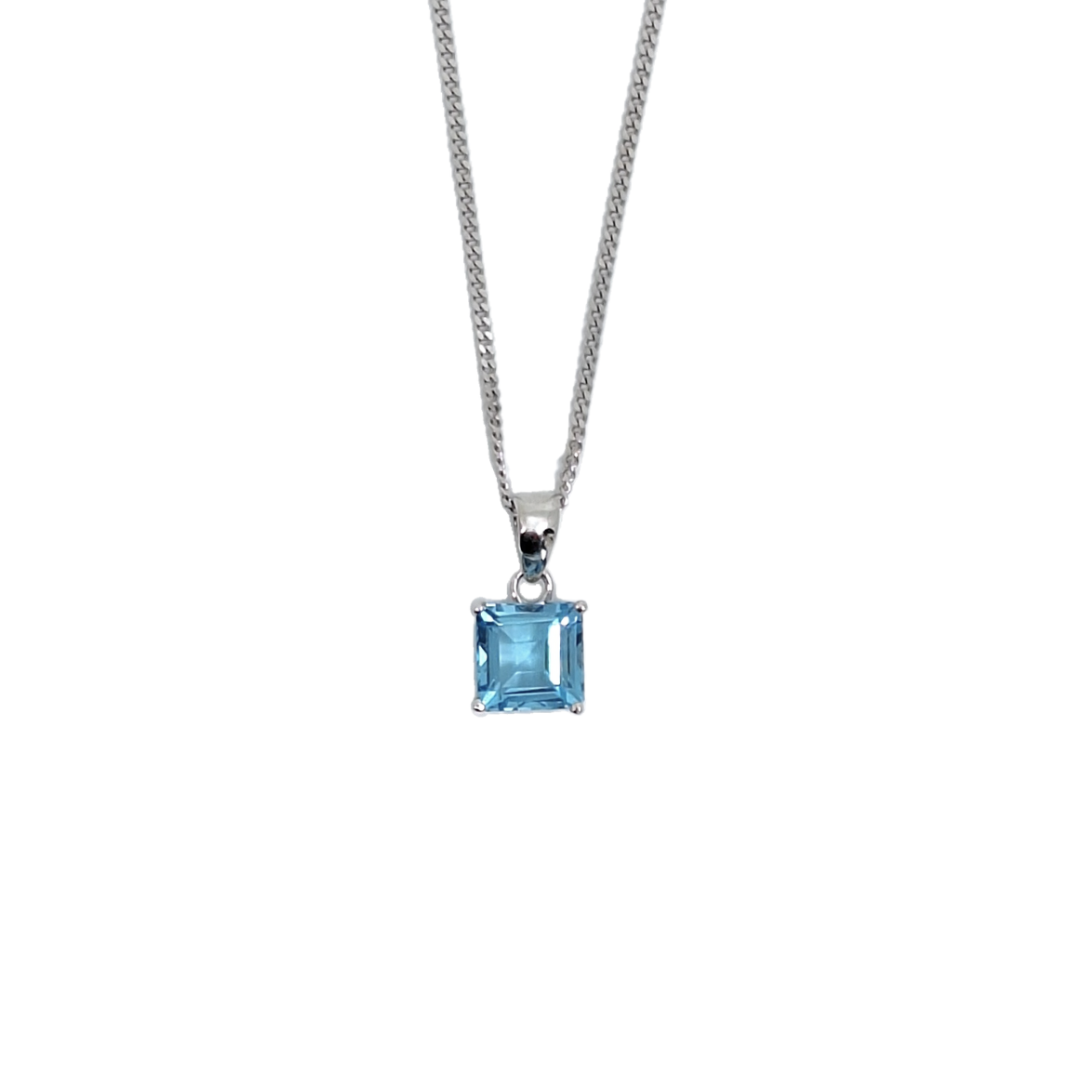 9ct White Gold Blue Topaz Pendant