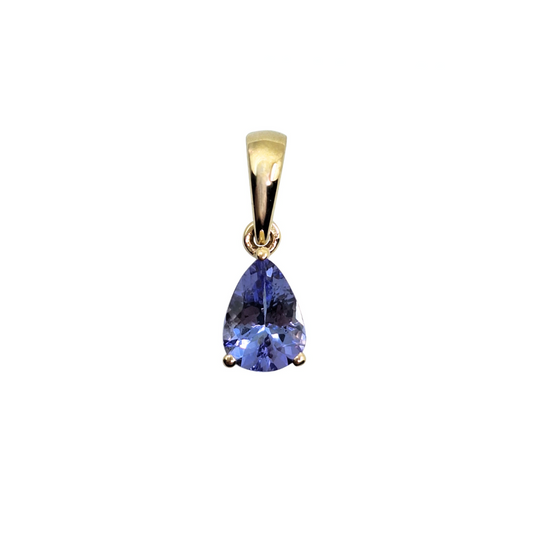 9ct Yellow Gold Pear Shape Tanzanite Pendant & Chain