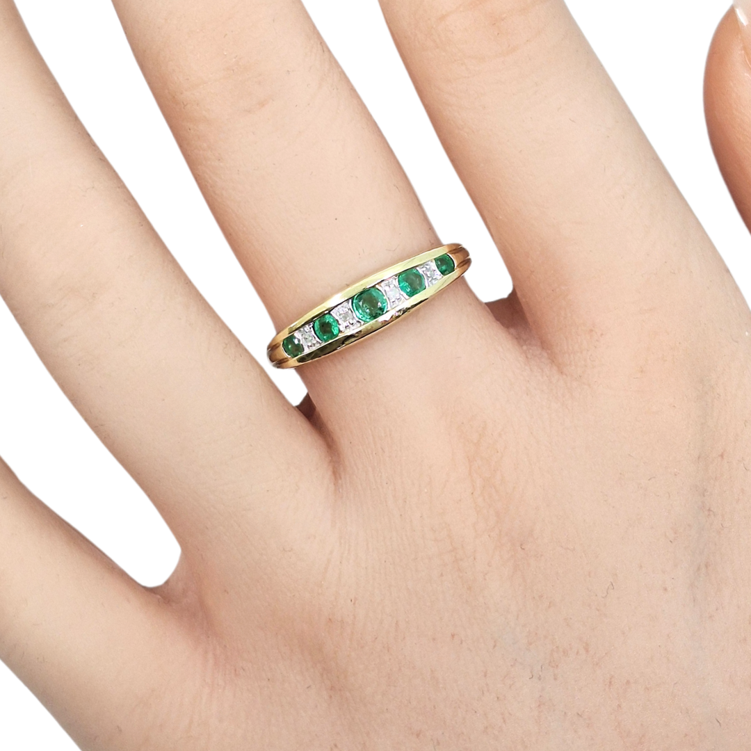 9ct Yellow Gold Emerald & Diamond Eternity Ring