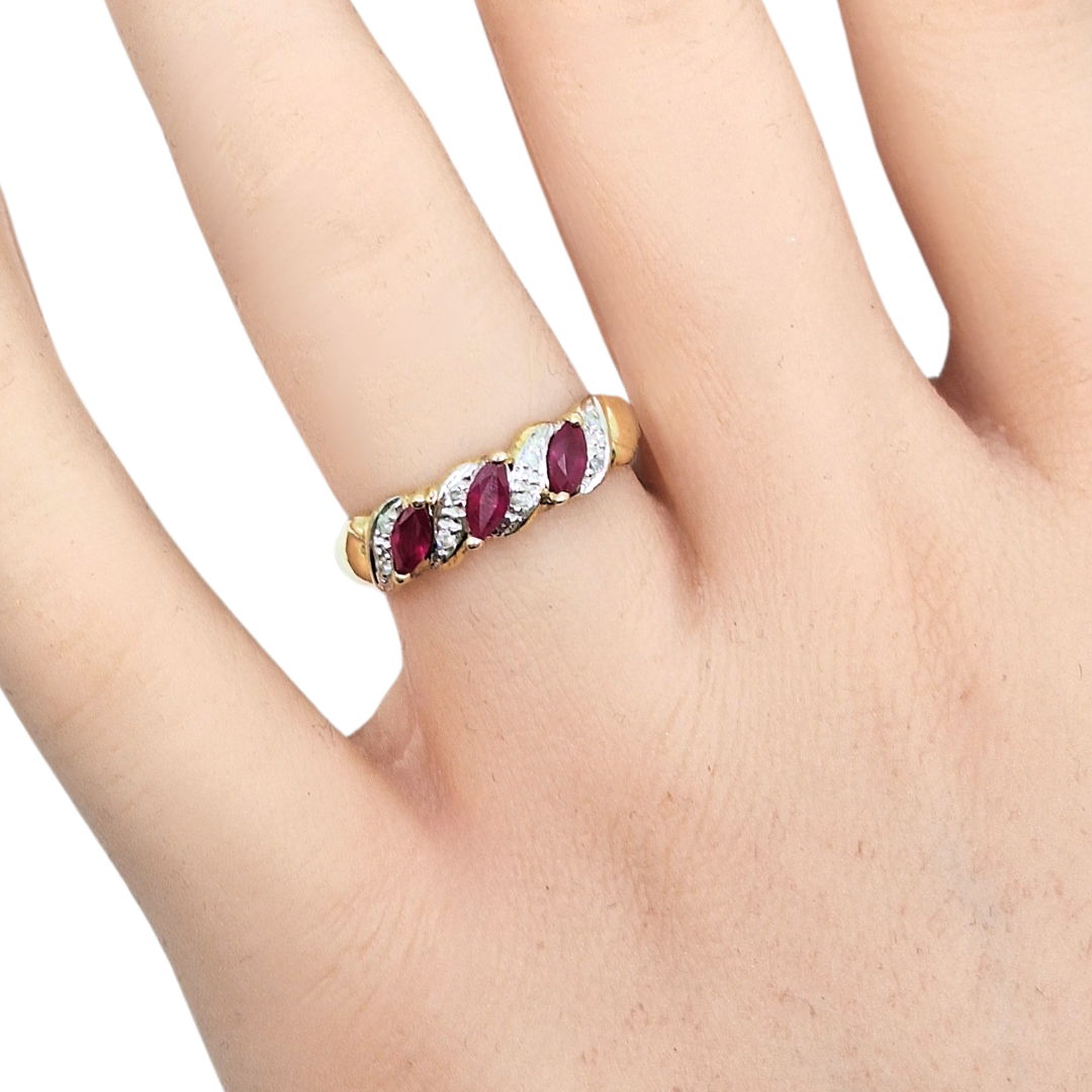 9ct Yellow Gold Ruby & Diamond Ring