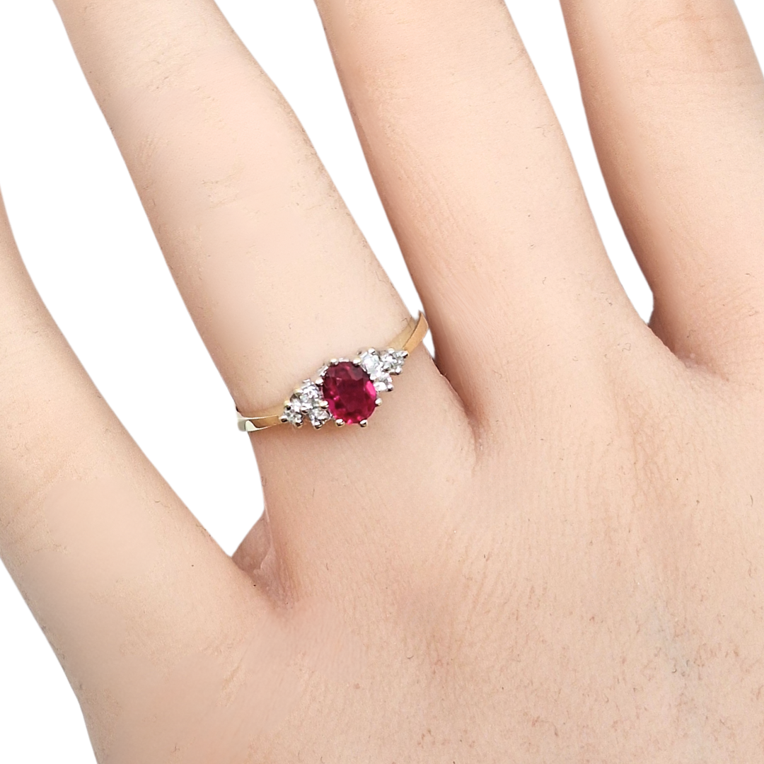 9ct Yellow Gold Ruby & Diamond Ring