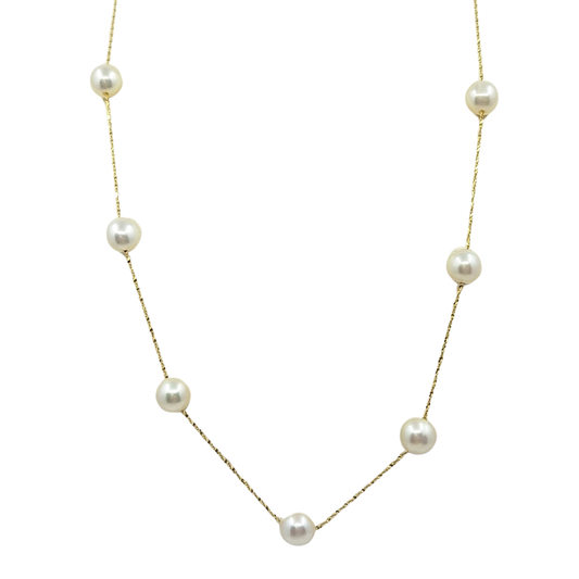 9ct Yellow Gold Pearl Necklace 18"