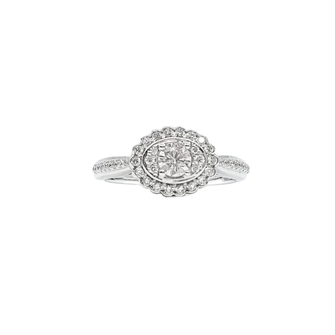 14ct White Gold & Diamond Oval Cluster Ring