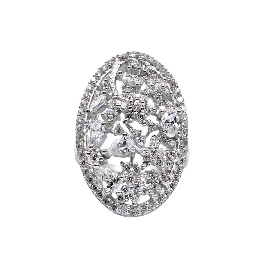 Tresor Paris Silver White Crystal Floral Ring