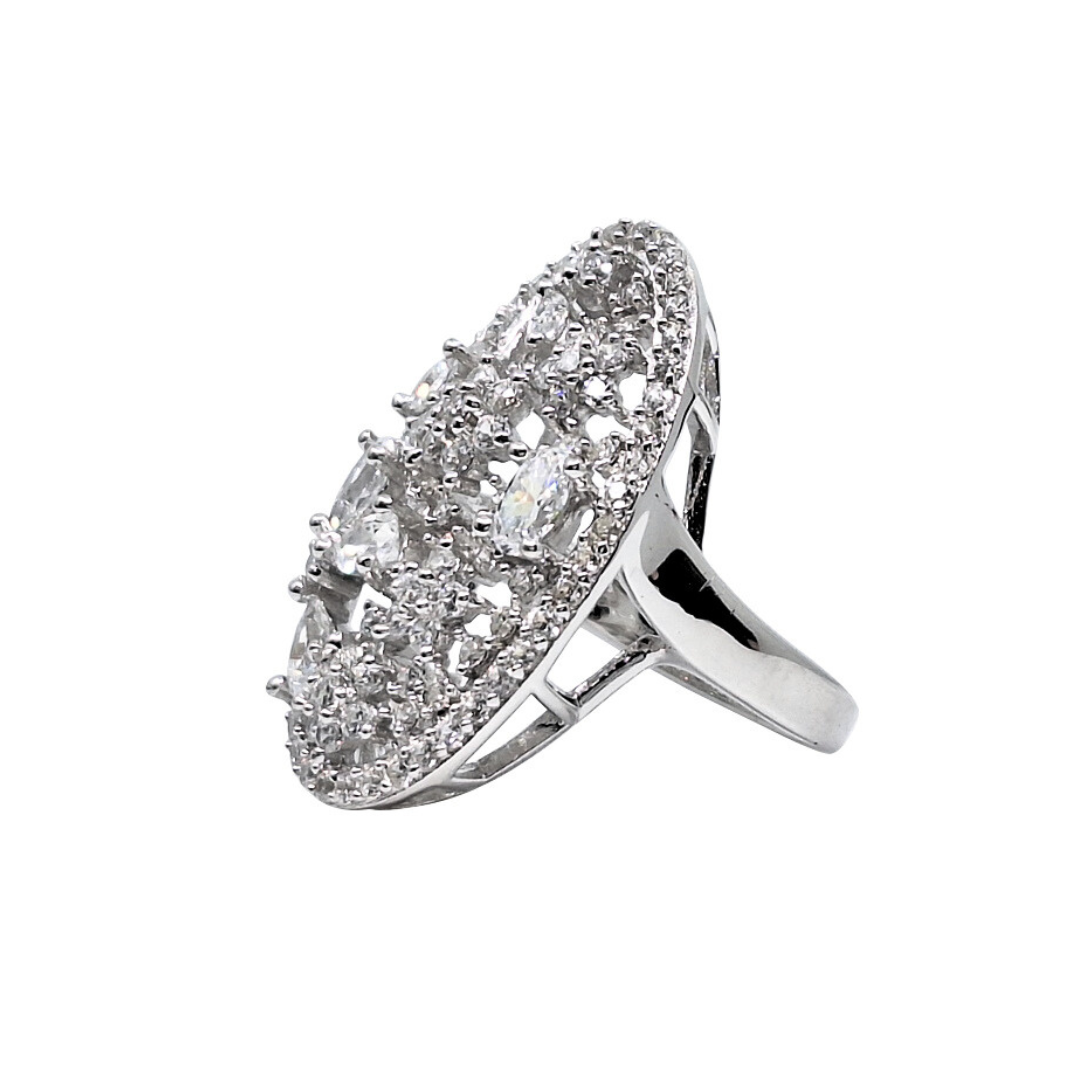 Tresor Paris Silver White Crystal Floral Ring