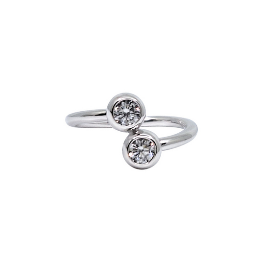 Tresor Paris Silver White Crystal Crossover Ring