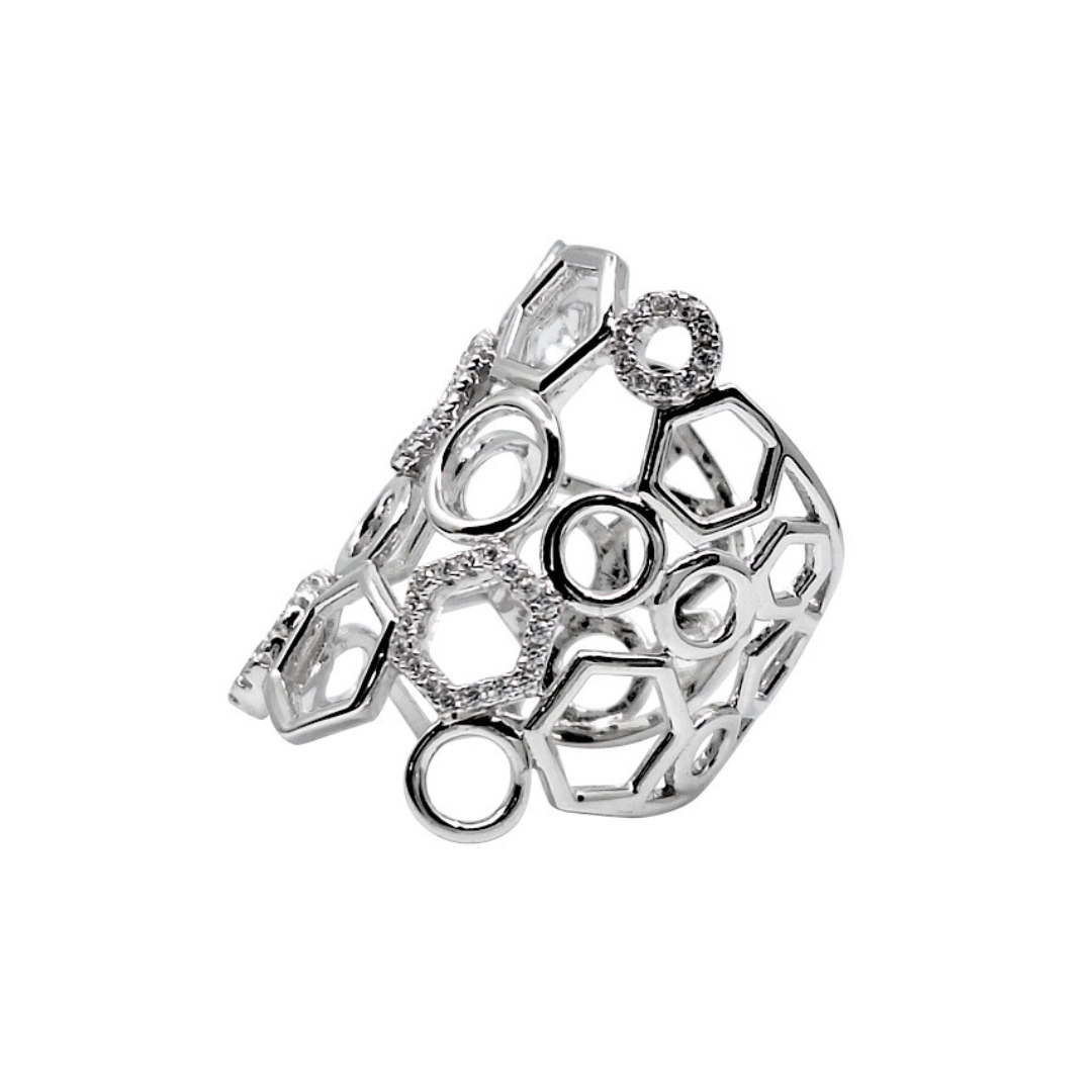 Tresor Paris Silver & Crystal Honeycomb Ring