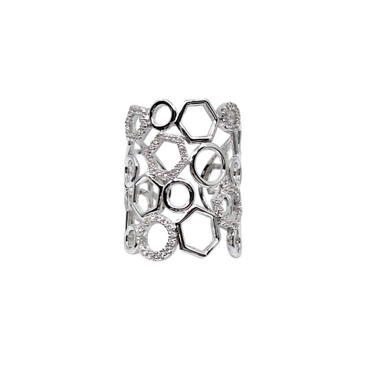 Tresor Paris Silver & Crystal Honeycomb Ring