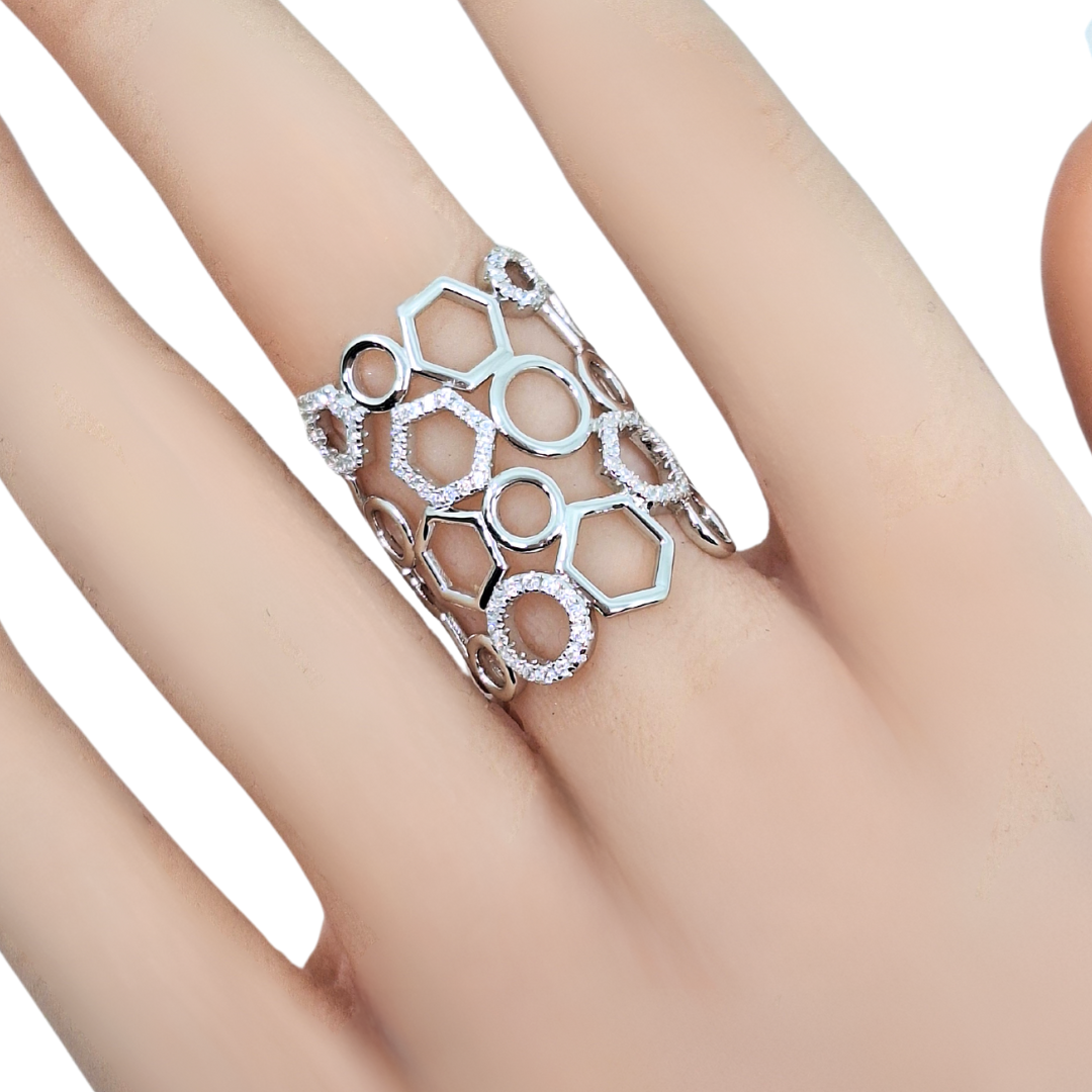 Tresor Paris Silver & Crystal Honeycomb Ring