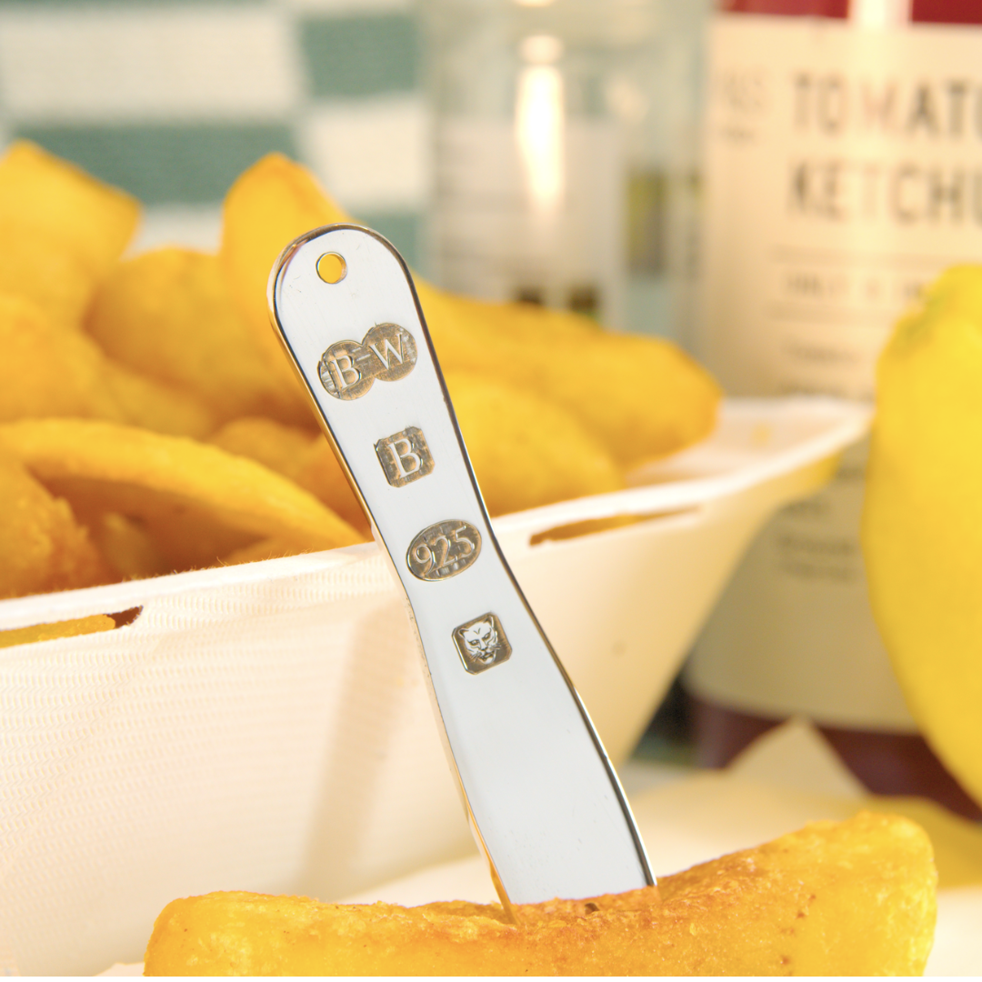 Silver chip fork with chips