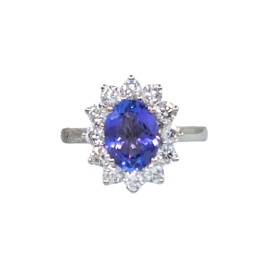 18ct White Gold Tanzanite & Diamond Cluster Ring