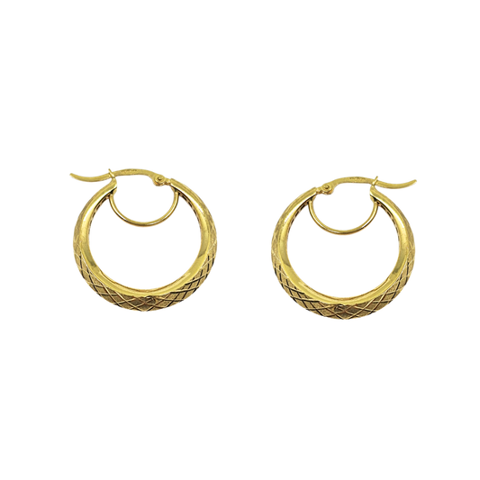 9ct Yellow Gold Patterned Round Creole Earrings