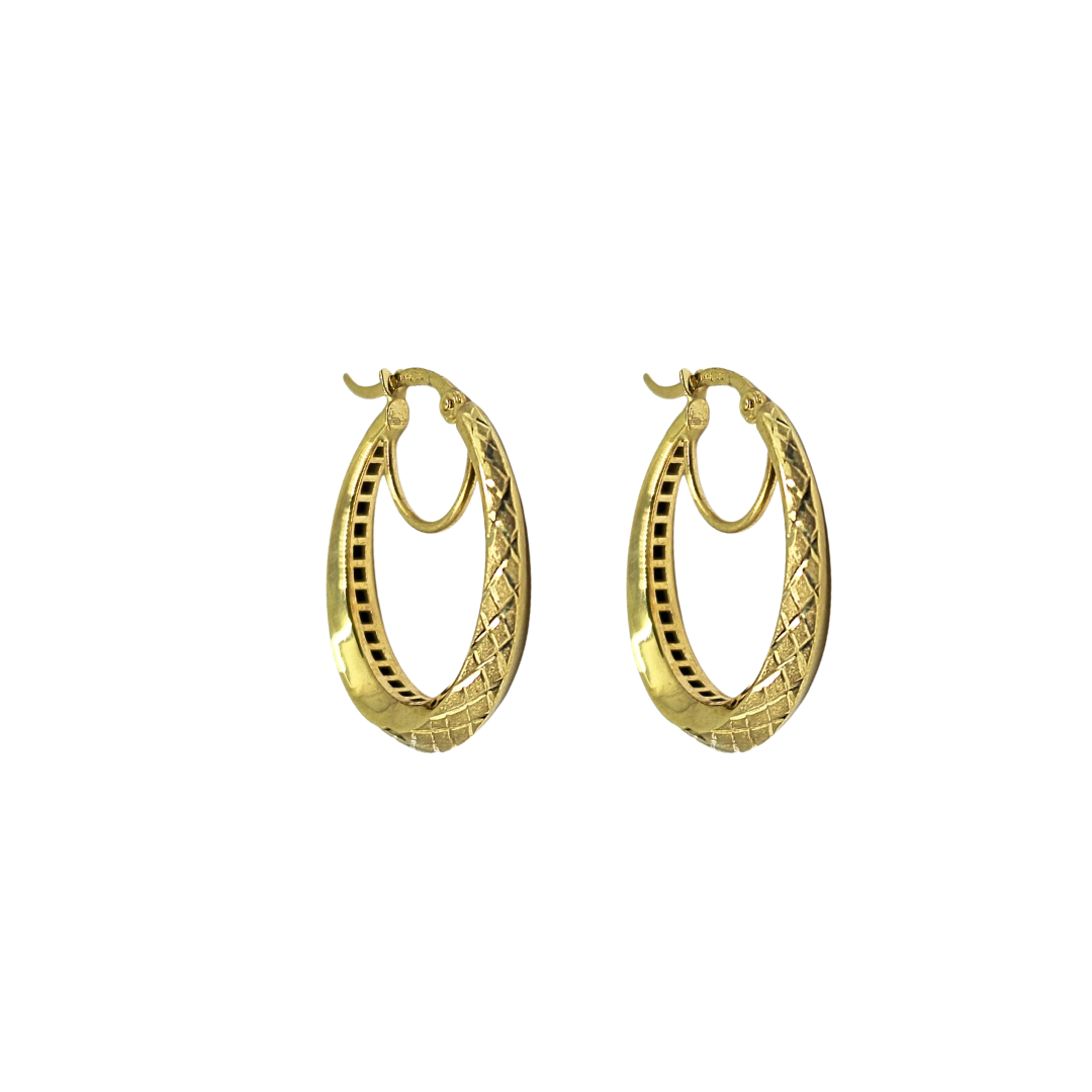 9ct Yellow Gold Patterned Round Creole Earrings