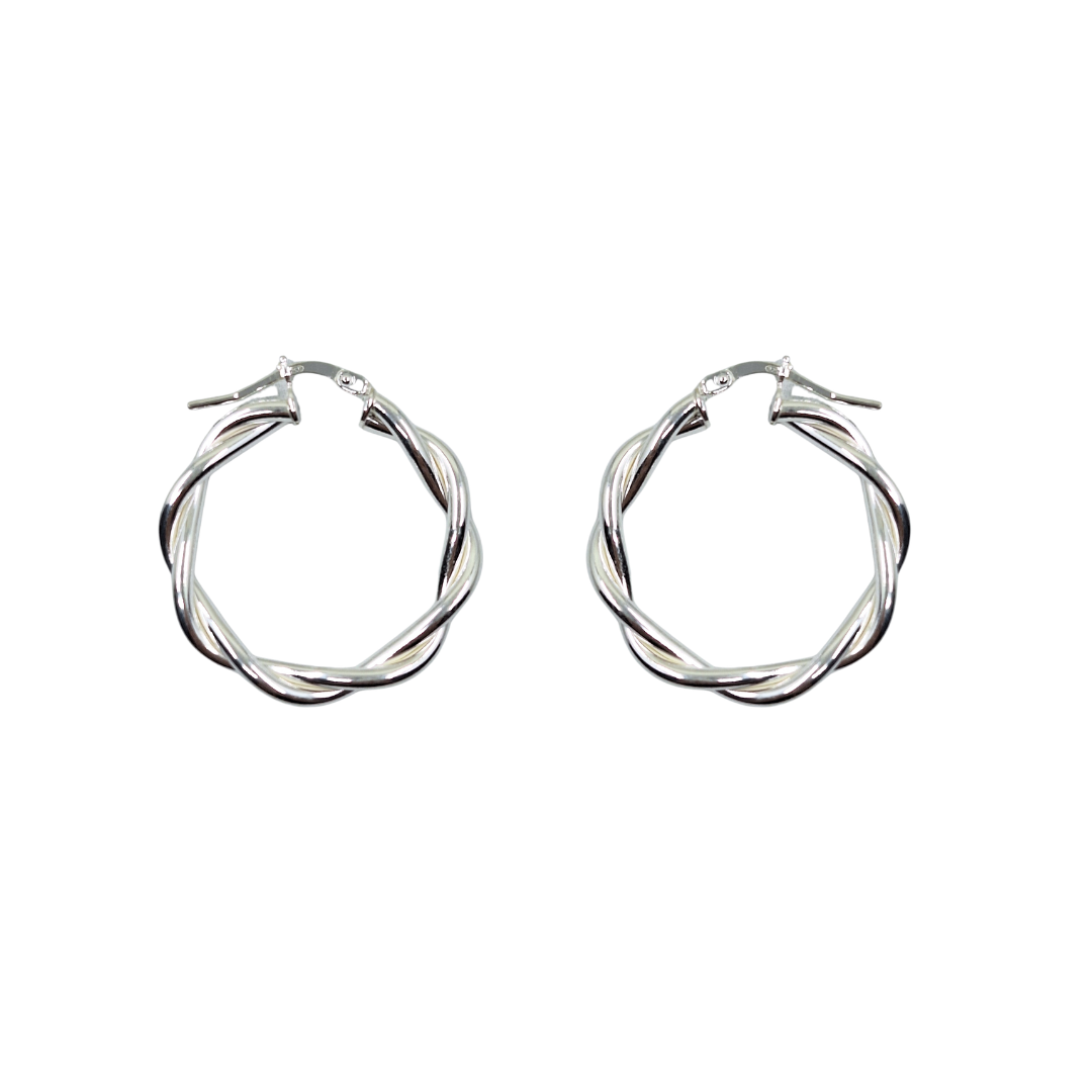 Silver Ribbon Twist Creole Earrings