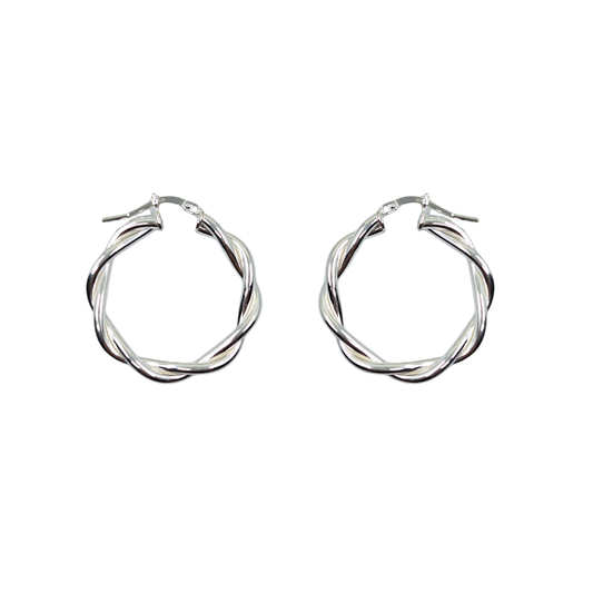 Silver Ribbon Twist Creole Earrings