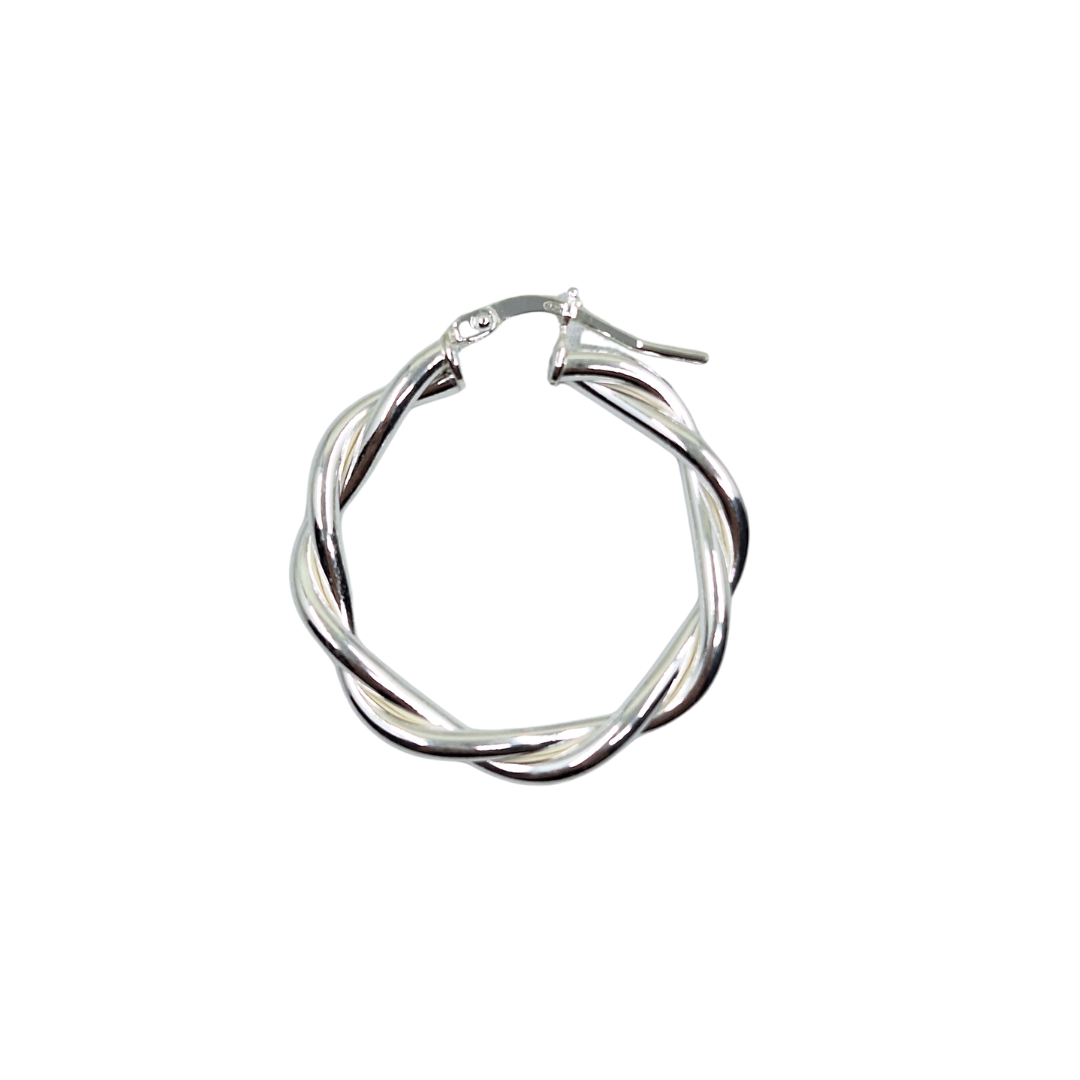Silver Ribbon Twist Creole Earrings