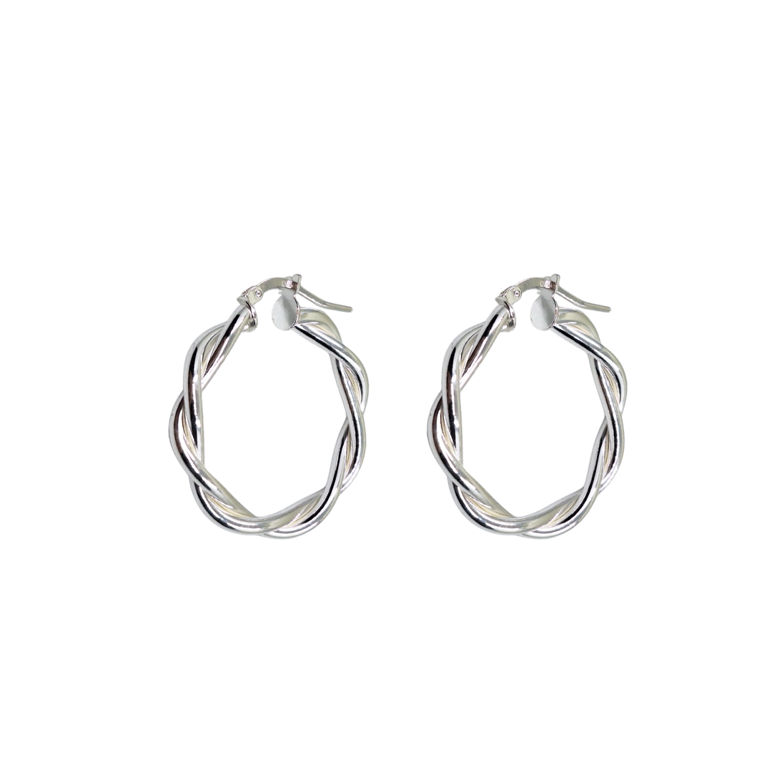 Silver Ribbon Twist Creole Earrings