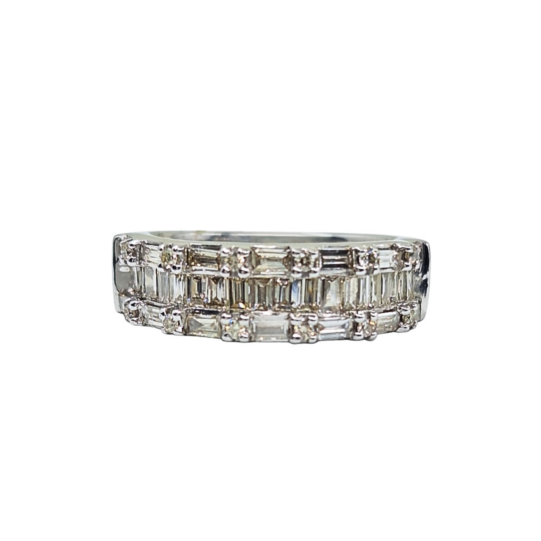 9ct White Gold Baguette & Round Diamond Band Ring 1.1ct