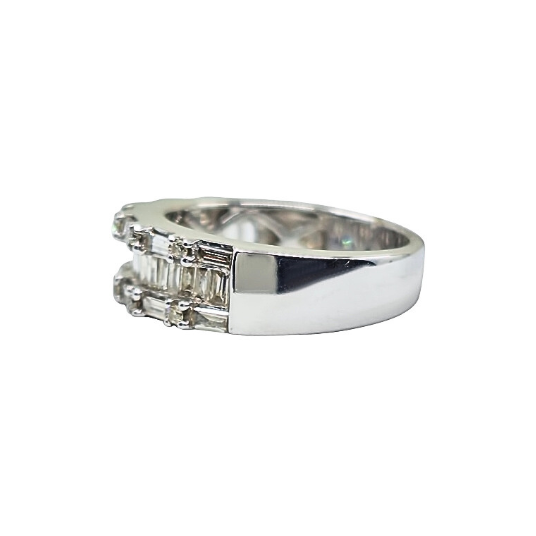 9ct White Gold Baguette & Round Diamond Band Ring 1.1ct