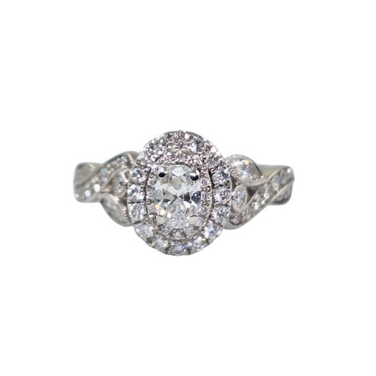 14ct White Gold Oval Diamond Cluster Ring 0.87ct
