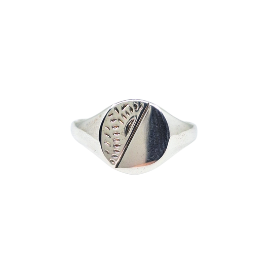Silver Half Engraved Signet Ring